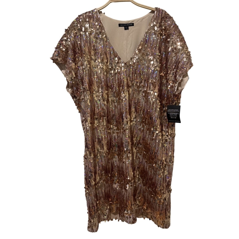 Boston Proper NEW Dress Womens XL Rose Gold Sequin Party Wedding Evening Event